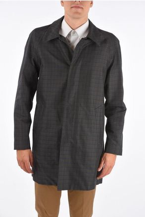 Corneliani shephards check hidden closure balmacaan coat size 48