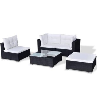 Berkfield Home Modern 5 Piece Garden Lounge Set with Cushions Poly Rattan Black
