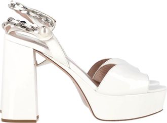 Miu Miu Pre-owned Womens Miu Miu Platform Ankle-Strap Sandals in White Patent Leather - Ecru - Size EU 39