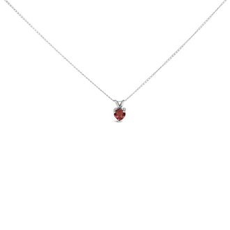 House of Brilliance 14K White Gold 5X5 MM Heart Shaped Red Garnet Solitaire Pendant Necklace