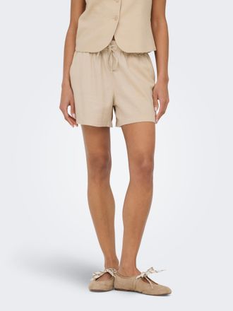 Only Shorts ONLY ONLGOA MW LIN BL PULL-UP SHORTS CC PNT, Damen, Gr. XL, N-Gr, oxford tan, Web, Obermaterial: 70% Viskose, 30% Leinen, unifarben, regular fi