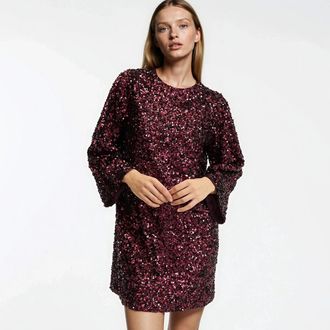 La Redoute Collections Wijd uitlopende jurk met zecchinos, kort, lange mouwen