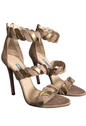 Prada Nude/Gold Woven Leather & Suede Sandals Size 37