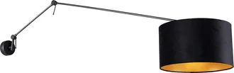 QAZQA Moderno Aplique Negro Con Pantalla De Terciopelo Negro 35 Cm Regulable - Blitz Acero /textil Alargada Adecuado Para Led Max. 1 X 60 Watt - Qazqa
