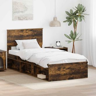 Berkfield Home Bed Frame Smoked Oak 100 x 200 cm Engineered wood in Brown