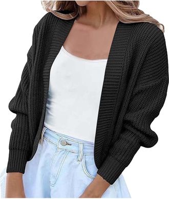 Generic Wrap Button Cardigan Long Sleeve Open Shoulder Cropped Knit Cardigan Sweater Light Weight Long Sweater (Black, XL)