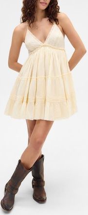 BDG Aria Embroidered Tiered Cotton Babydoll Dress in Yellow at Nordstrom, Size X-Small