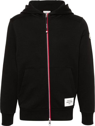 Moncler appliqu&eacute;-logo zipped hoodie - men - Cotton/Polyamide/Cotton/Polyamide - L - Black