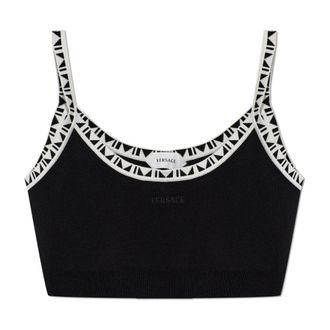Versace Sleeveless Tops, female, Black, Size: 2XS Short Strappy Top