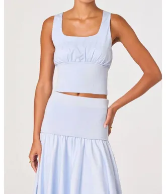 Astr Thesan Mixed Media Gathered Crop Top In Blue