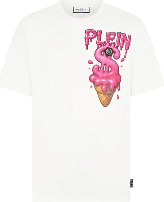Philipp Plein Ronde Hals T-Shirt Ice Cream Dollar - Heren - T-shirts - Wit - S - Katoen - Tops