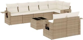 vidaXL Set De Sof&aacute;s De Jard&iacute;n 9 Pzas Con Cojines Rat&aacute;n Sint&eacute;tico Beige Vidaxl