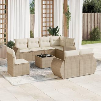 vidaXL Set De Sof&aacute;s De Jard&iacute;n 9 Pzas Con Cojines Rat&aacute;n Sint&eacute;tico Beige Vidaxl