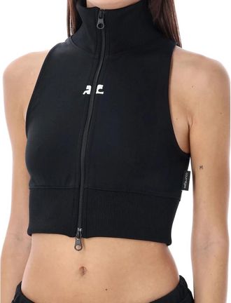 Courr&egrave;ges Zwart Cropped Vest Topwear - Dames - Tops zonder mouwen - Zwart - M - Polyester - Tops