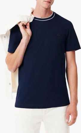 Lacoste Regular Fit Tipped Piqu&eacute; Crewneck T-Shirt in Navy Blue at Nordstrom, Size 3