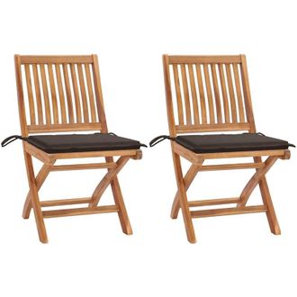 vidaXL Sillas De Jard&iacute;n 2 Uds Con Cojines Gris Taupe Madera De Teca Vidaxl