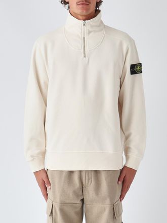 Stone Island Felpa in cotone con mezza zip, collo a imbuto e patch logo Compass
