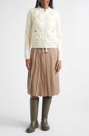 Moncler Cotton & Nylon Quilt Front Cardigan in White at Nordstrom, Size X-Small
