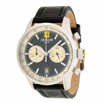 J.W. Hulme Co. Mens Quartz Multi Function Leather Strap Watch In Silvertone/black