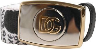 Dolce & Gabbana Graffiti Print Goudkleurige Metalen Gesp Riem - unisex - Riemen - Wit - ONE Size - Leer - Accessoires