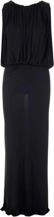 Saint Laurent Kleedjes, Dames, Zwart, S, Gedrapeerde mouwloze jersey maxi-jurk