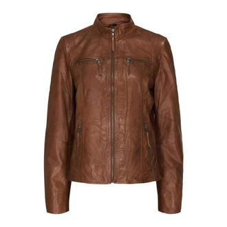 Notyz Klassieke Leren Bikerjas Donker Cognac - Dames - Leren en Su&egrave;de Jassen - Bruin - XS - Leer - Jassen