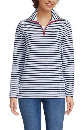 Lands End Anyweather Fleece Quarter Zip Pullover in Crisp White/navy Stripe/red at Nordstrom, Size X-Small