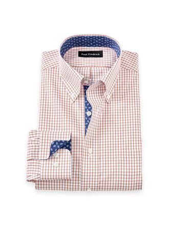 Paul Fredrick Slim Fit Non-iron Cotton Check Dress Shirt With Contrast Trim