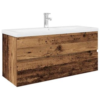 Berkfield Home Sink Cabinet with Built-in Basin & Faucet Old Wood in Brown