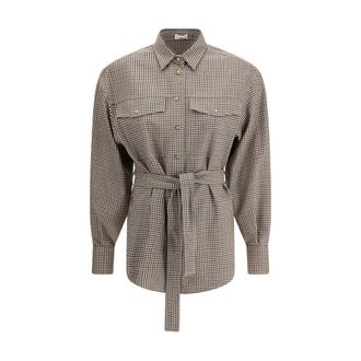 Brunello Cucinelli Brown Fleece Wool Pattern Womens Shirt