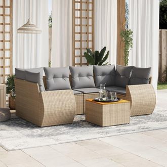 vidaXL Vidaxl - Set Sof&aacute;s De Jard&iacute;n 7 Piezas Y Cojines Rat&aacute;n Sint&eacute;tico Beige
