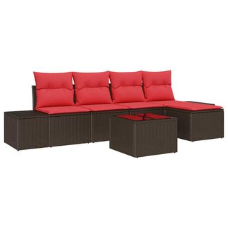 vidaXL Conjunto De Sof&aacute; De Jard&iacute;n 6 Pcs Marr&oacute;n Rat&aacute;n Sint&eacute;tico Vidaxl