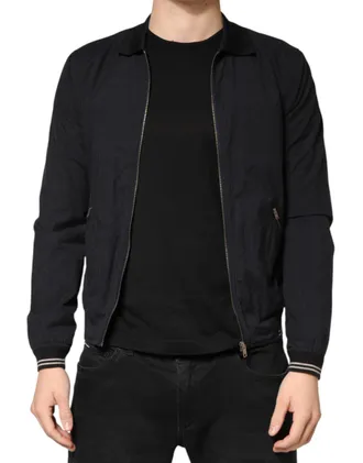 Dolce & Gabbana Cotton Zip Bomber Jacket - Navy
