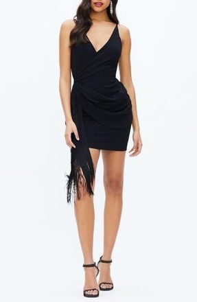 Dress The Population Alida Crepe Fringe Dress in Black at Nordstrom Rack, Size Xx-Large