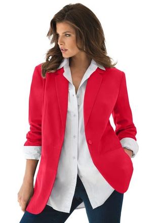 Roaman's Plus Size Relaxed Boyfriend Blazer in Vibrant Red at Nordstrom, Size 14