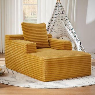 STILVORA Divano Modulare In Velluto A Coste Con Funzione Letto E Cuscino, Senza Montaggio, Giallo