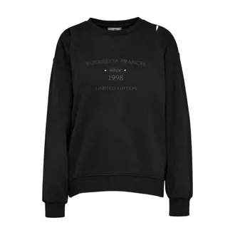 Elisabetta Franchi Sweatshirts, female, Black, Size: XS Jersey Sweatshirt with Cut-Outs