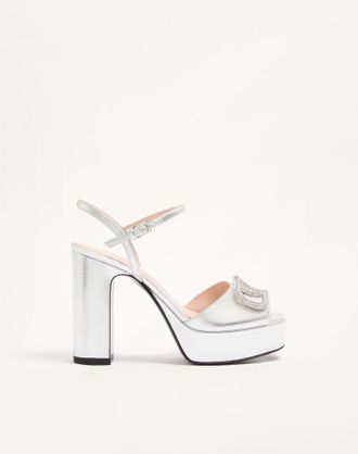 Valentino Garavani Sandalo Con Plateau VLogo Signature In Nappa Laminata 115mm Donna SILVER 36.5