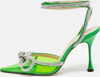 Mach & Mach Green Pvc Crystal Embellished Double Bow Pumps
