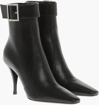 Saint Laurent Leather TOM Booties with Jeweled Buckle 9cm size 38