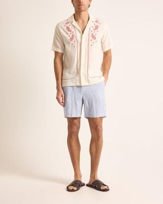 Orlebar Brown Maitan Embroidery Relaxed Fit Paisley Embroidery Shirt in White Sand/vermillion at Nordstrom, Size X-Large