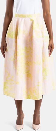 Erdem Womens Chartreuse Floral Pleated Midi Skirt Pink