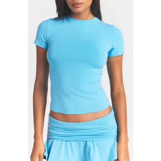 SKIMS Crop Cotton Blend T-Shirt in Water at Nordstrom, Size X-Large