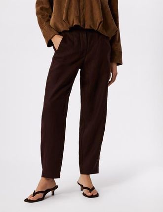 Whistles Linen Barrel Leg Trouser in Brown at Nordstrom, Size 10