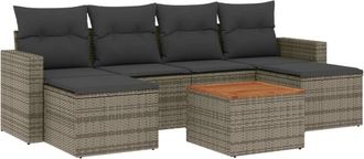 vidaXL Vidaxl - Set De Sof&aacute;s De Jard&iacute;n 7 Piezas Con Cojines Rat&aacute;n Pe Gris