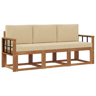 vidaXL Conjunto De Sof&aacute;s De Exterior Con Coj&iacute;n 3 Pcs Natural Y Beige Vidaxl