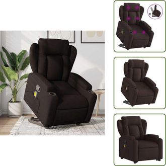 vidaXL Poltrona per anziani - vidaXL Poltrona Alzapersona Massaggi Reclinabile Marrone Scuro Tessuto - Poltrona con vibrazione