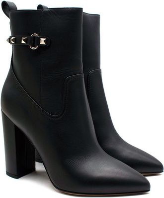 Valentino Garavani Valentino Black Leather Rockstud Ankle Boots Size 39