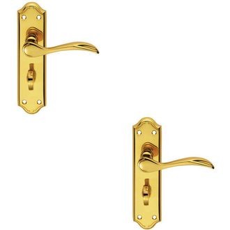 Loops 2x PAIR Curved Door Handle Lever on Bathroom Backplate 180 x 45mm Polished Brass in Metallics