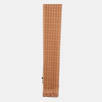 Roberto Cavalli Brown Logo Printed Silk Scarf